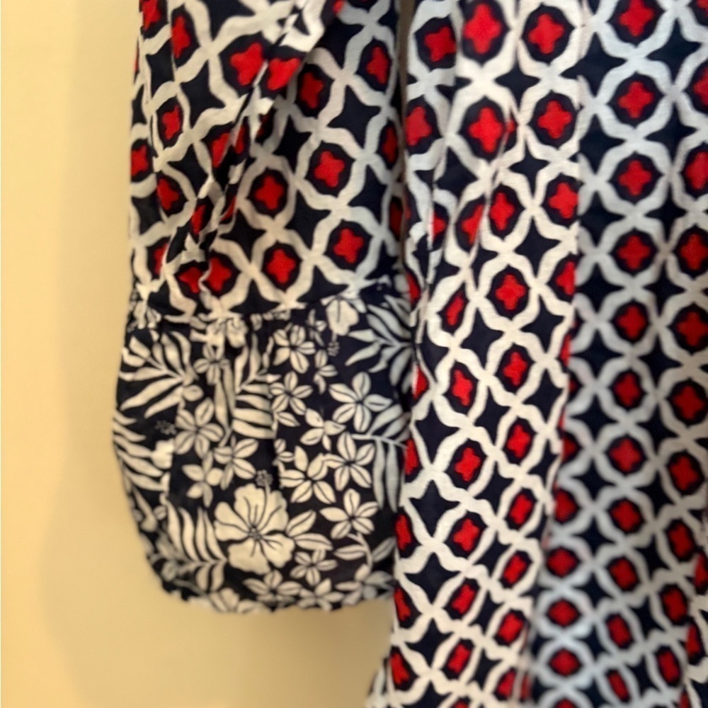 Tommy Bahama Geo Floral Nautical Cotton Split Neck Tunic Blouse Top Large - Picture 12 of 15